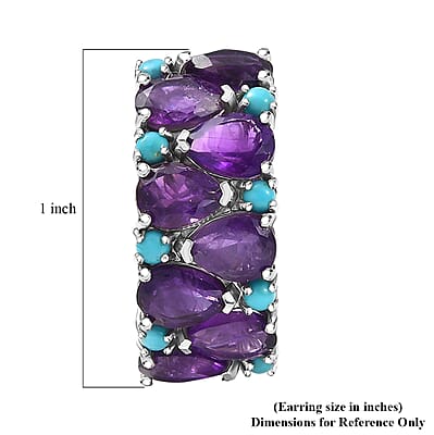 D'Joy African Amethyst and Lagoon Turquoise 12.10 ctw Tears of The Moon Earrings in Rhodium Over Sterling Silver