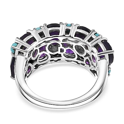 D'Joy African Amethyst, Lagoon Turquoise Ring in Rhodium Over Sterling Silver 5.50 ctw (Size 10.0)