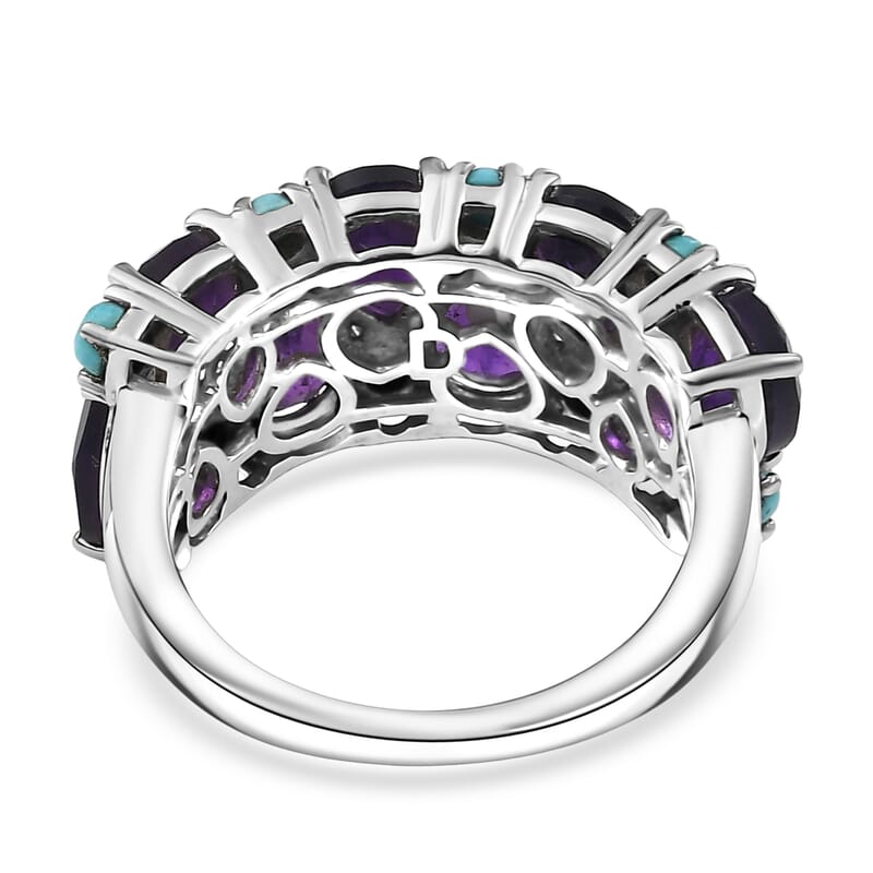 D'Joy African Amethyst, Lagoon Turquoise Ring in Rhodium Over Sterling Silver 5.50 ctw (Size 10.0)