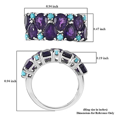D'Joy African Amethyst, Lagoon Turquoise Ring in Rhodium Over Sterling Silver 5.50 ctw (Size 10.0)