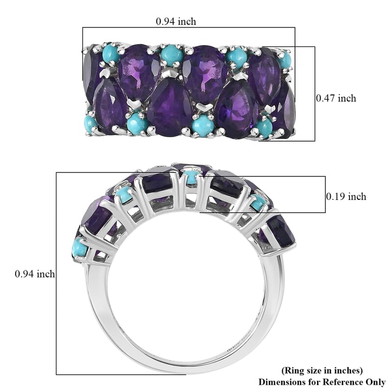D'Joy African Amethyst, Lagoon Turquoise Ring in Rhodium Over Sterling Silver 5.50 ctw (Size 10.0)
