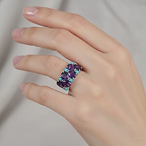 D'Joy African Amethyst, Lagoon Turquoise Ring in Rhodium Over Sterling Silver 5.50 ctw (Size 7.0)