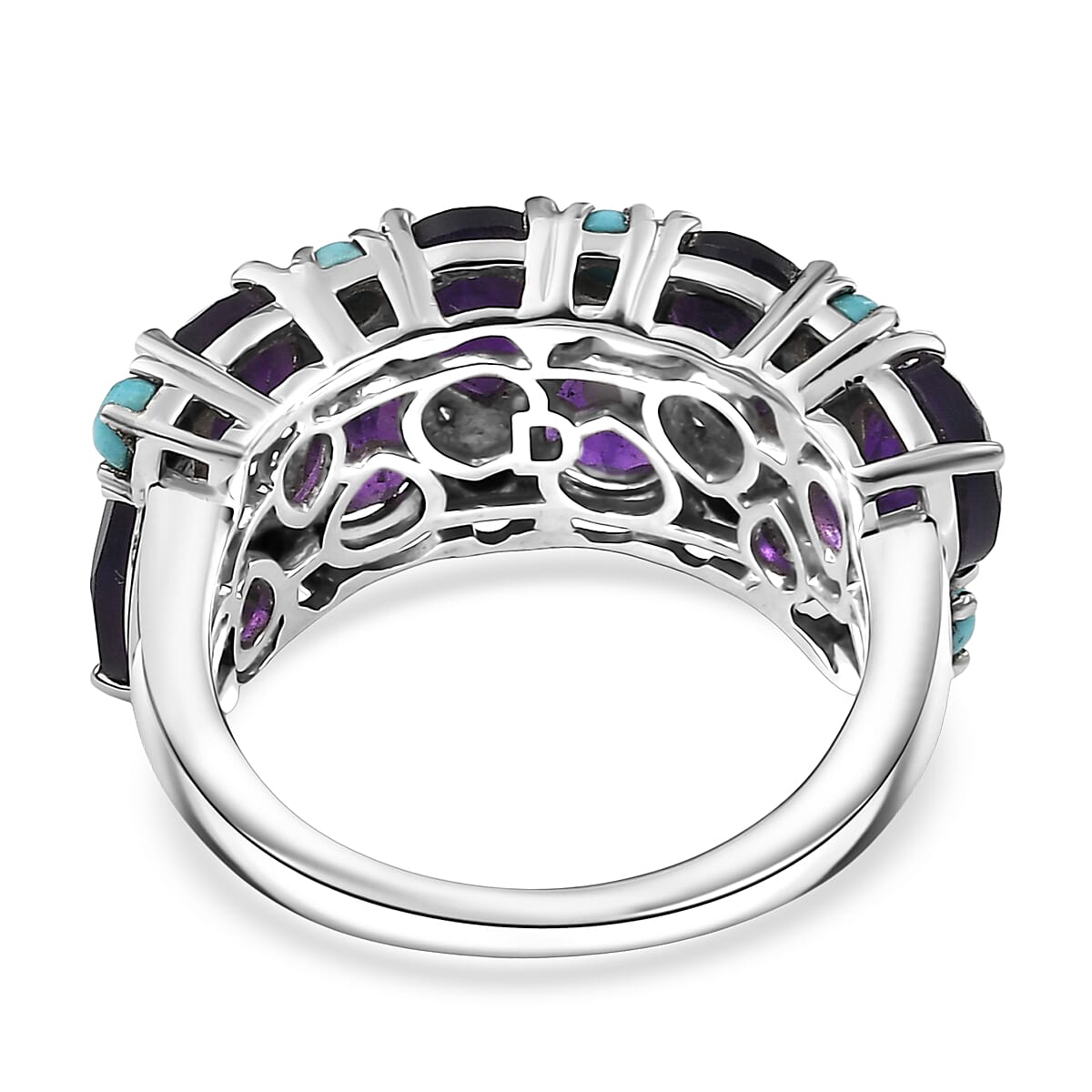 Doorbuster D'Joy African Amethyst and Lagoon Turquoise 6.00 ctw Tears of The Moon Ring in Rhodium Over Sterling Silver (Size 7.0) image number 4