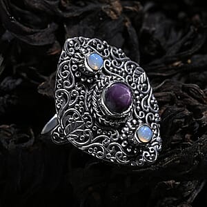 D'Joy Indian Star Ruby and Ethiopian Welo Opal 2.90 ctw Filigree Art Ring in Sterling Silver (Size 10.0)