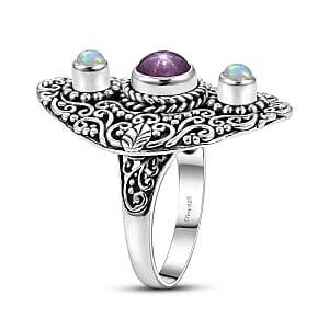 D'Joy Indian Star Ruby and Ethiopian Welo Opal 2.90 ctw Filigree Art Ring in Sterling Silver (Size 10.0)