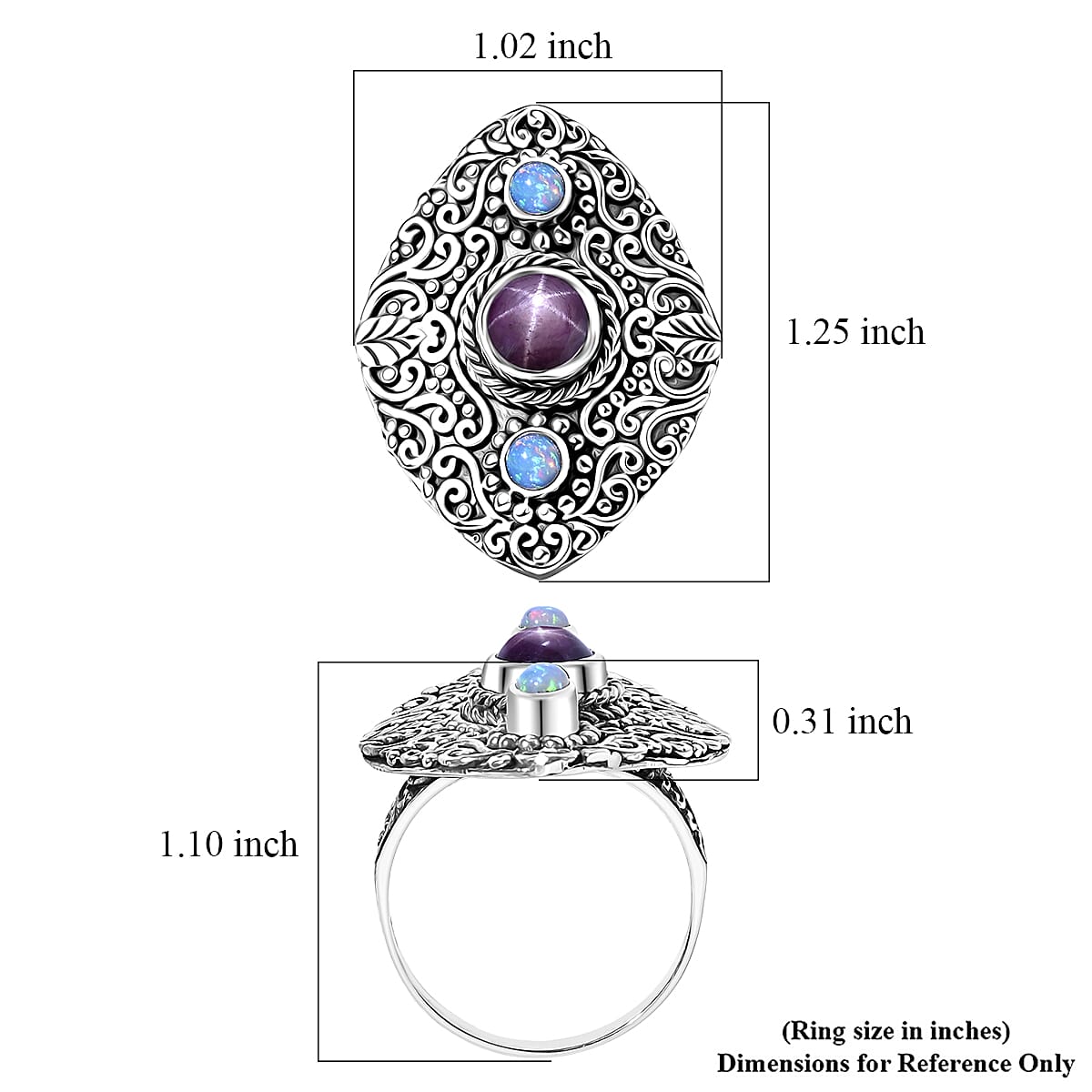 D'Joy Indian Star Ruby and Ethiopian Welo Opal 2.90 ctw Filigree Art Ring in Sterling Silver (Size 10.0) image number 5