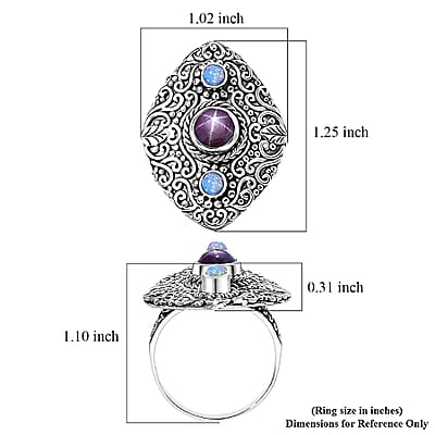 D'Joy Indian Star Ruby and Ethiopian Welo Opal 2.90 ctw Filigree Art Ring in Sterling Silver (Size 10.0)