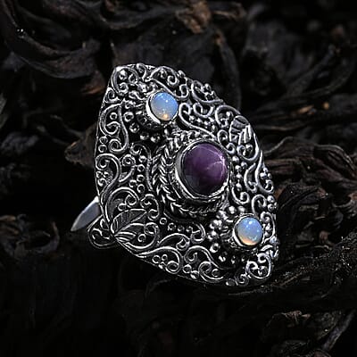 D'Joy Star Ruby, Ethiopian Welo Opal Ring in Sterling Silver (Size 11.0) 2.90 ctw
