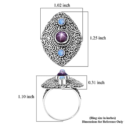 D'Joy Indian Star Ruby and Ethiopian Welo Opal 2.90 ctw Filigree Art Ring in Sterling Silver (Size 7.0)