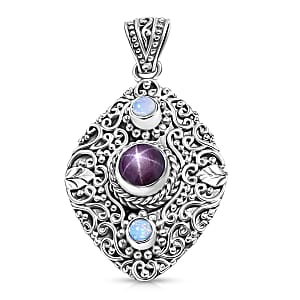 D'Joy Indian Star Ruby and Ethiopian Welo Opal 2.70 ctw Filigree Art Pendant Without Chain in Sterling Silver
