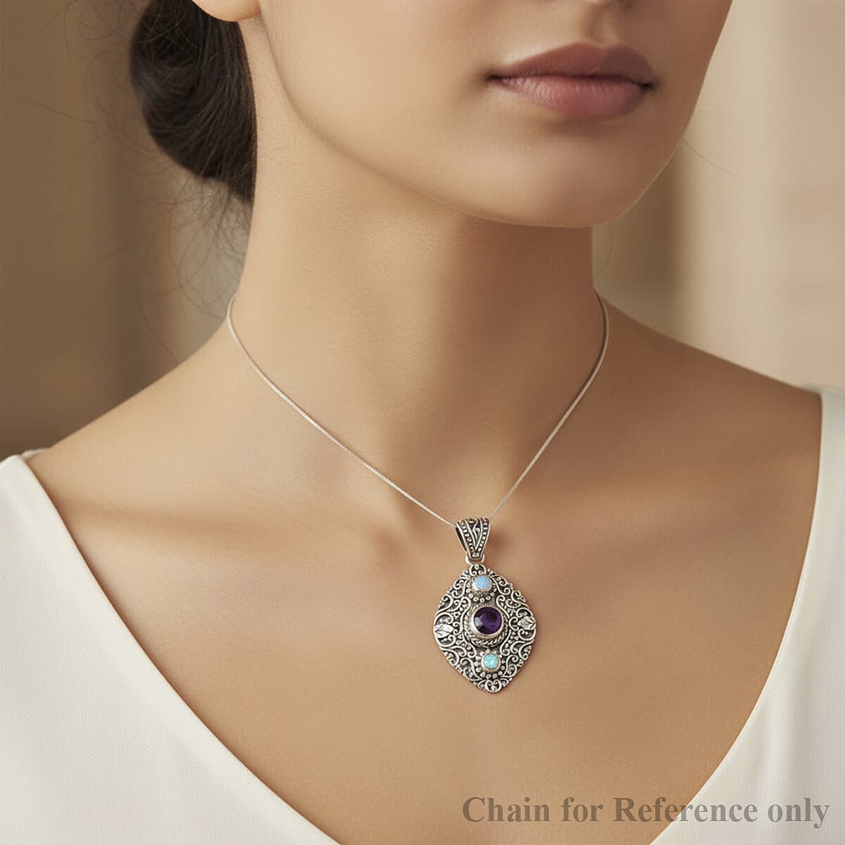 D'Joy Indian Star Ruby and Ethiopian Welo Opal 2.70 ctw Filigree Art Pendant Without Chain in Sterling Silver image number 2