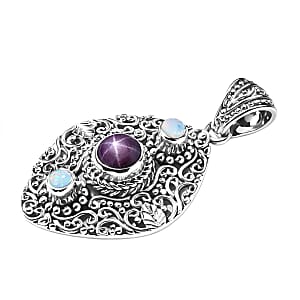 D'Joy Indian Star Ruby and Ethiopian Welo Opal 2.70 ctw Filigree Art Pendant Without Chain in Sterling Silver