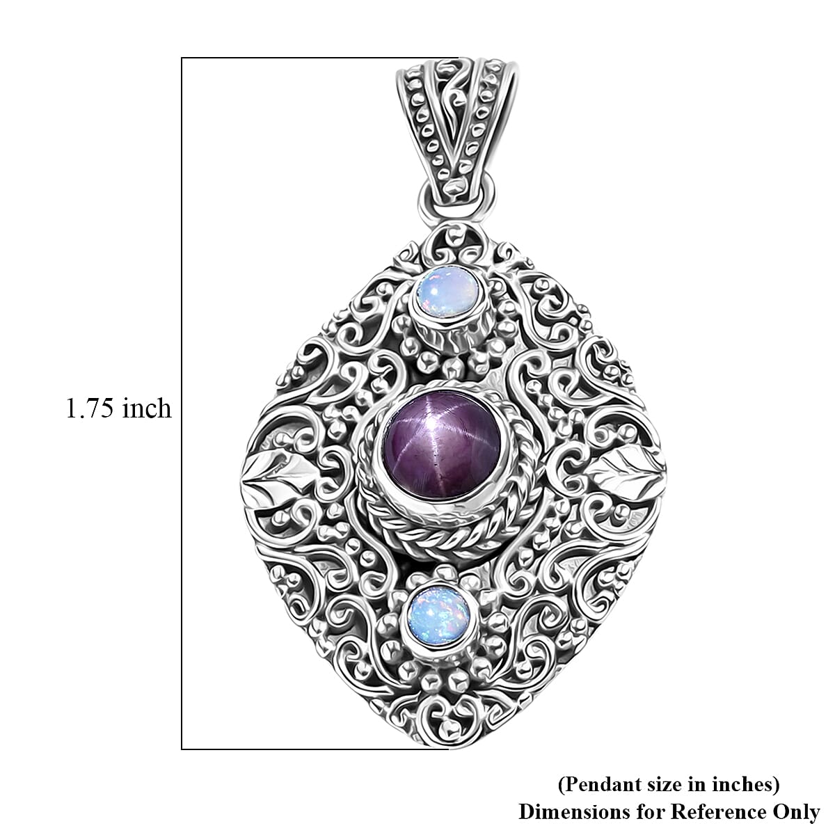 D'Joy Indian Star Ruby and Ethiopian Welo Opal 2.70 ctw Filigree Art Pendant Without Chain in Sterling Silver image number 5