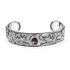 D'Joy Bali Legacy Indian Star Ruby 5.00 ctw Dragon Bangle Bracelet in Sterling Silver (7.25 In)