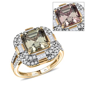 Luxoro AAA Turkizite and G-H I2 Diamond 4.80 ctw Dusk Majesty Ring in 10K Yellow Gold (Size 6.0)