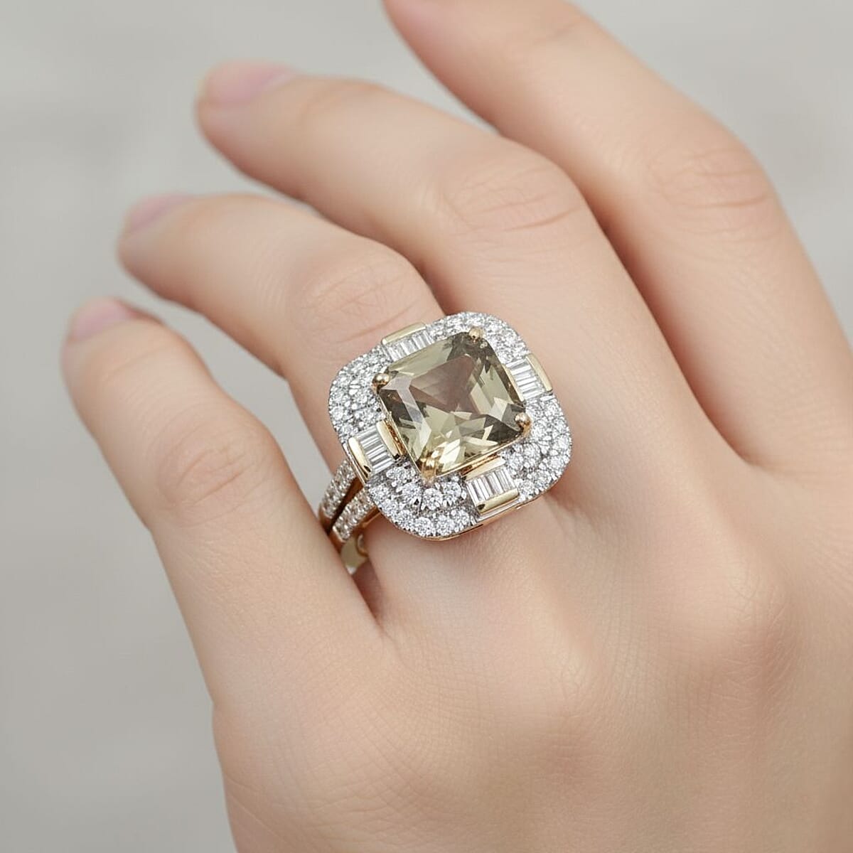Luxoro AAA Turkizite and G-H I2 Diamond 4.80 ctw Dusk Majesty Ring in 10K Yellow Gold (Size 6.0) image number 2