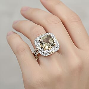 Luxoro AAA Turkizite and G-H I2 Diamond 4.80 ctw Dusk Majesty Ring in 10K Yellow Gold (Size 6.0)