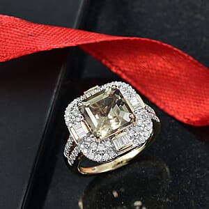 Luxoro AAA Turkizite and G-H I2 Diamond 4.80 ctw Dusk Majesty Ring in 10K Yellow Gold (Size 7.0)