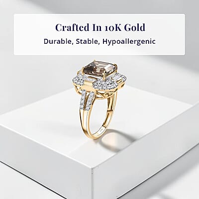 Luxoro AAA Turkizite and G-H I2 Diamond 4.80 ctw Dusk Majesty Ring in 10K Yellow Gold (Size 7.0)