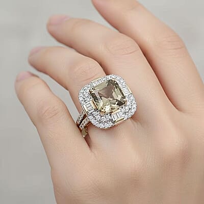 Luxoro AAA Turkizite and G-H I2 Diamond 4.80 ctw Dusk Majesty Ring in 10K Yellow Gold (Size 8.0)