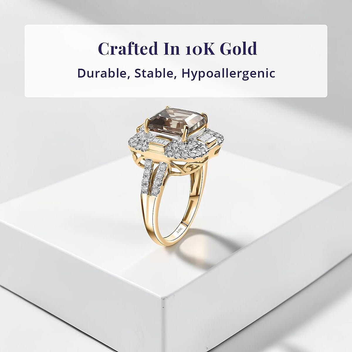 Luxoro AAA Turkizite and G-H I2 Diamond 4.80 ctw Dusk Majesty Ring in 10K Yellow Gold (Size 8.0) image number 3