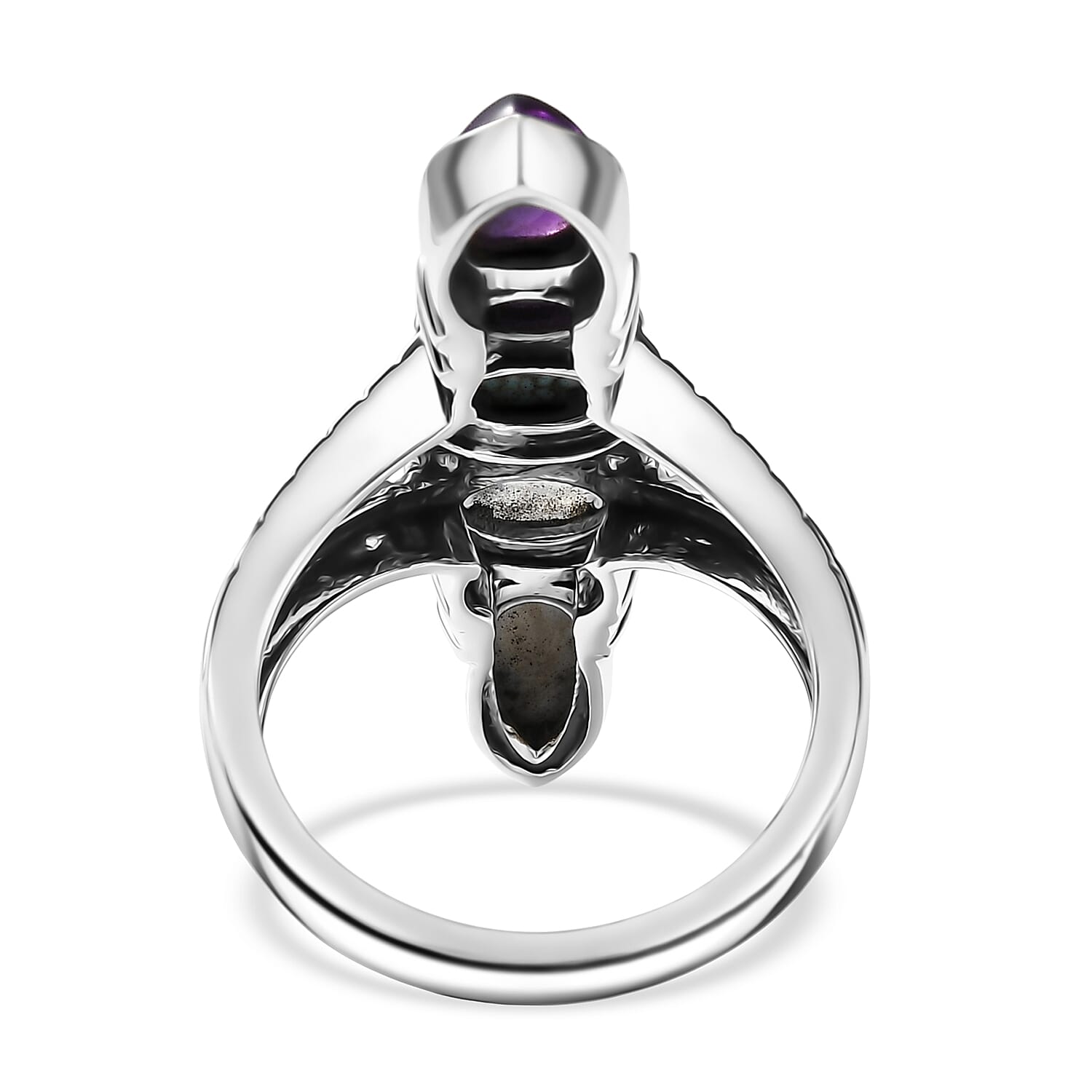 D'Joy Indian Artisan Crafted White Buffalo, Multi Gemstone Ring in Black Oxidised Sterling Silver 2.90 ctw (Size 10.0)