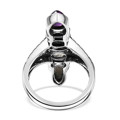 D'Joy Indian Artisan Crafted White Buffalo, Multi Gemstone Ring in Black Oxidised Sterling Silver 2.90 ctw (Size 10.0)