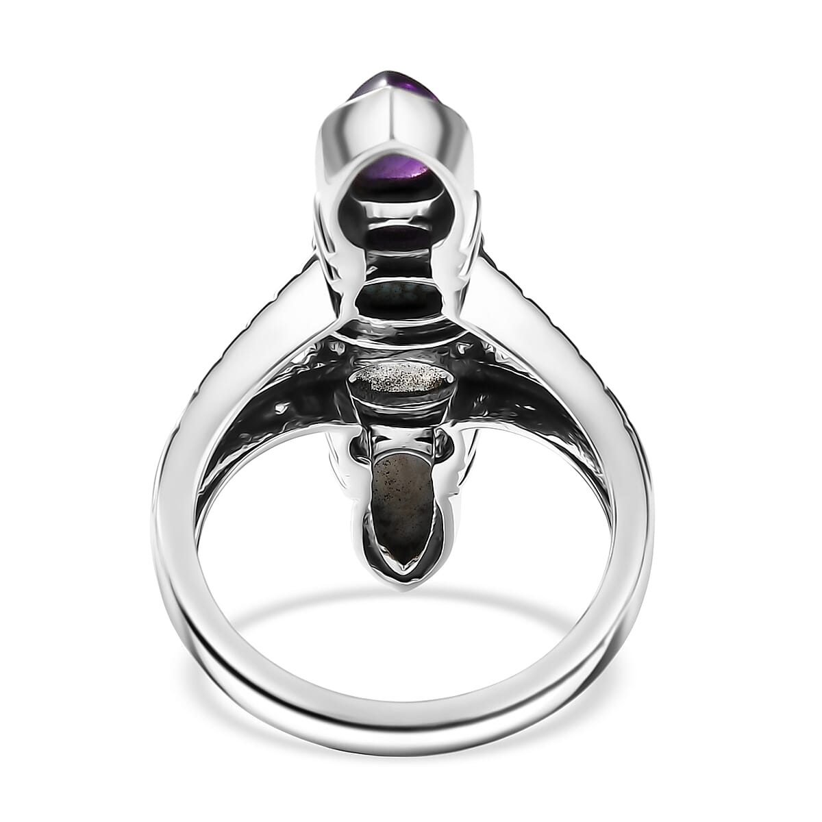 Doorbuster D'Joy Indian Artisan Crafted Premium White Buffalo Turquoise and Multi Gemstone 2.90 ctw Ring in Black Oxidised Sterling Silver (Size 7.0) image number 4