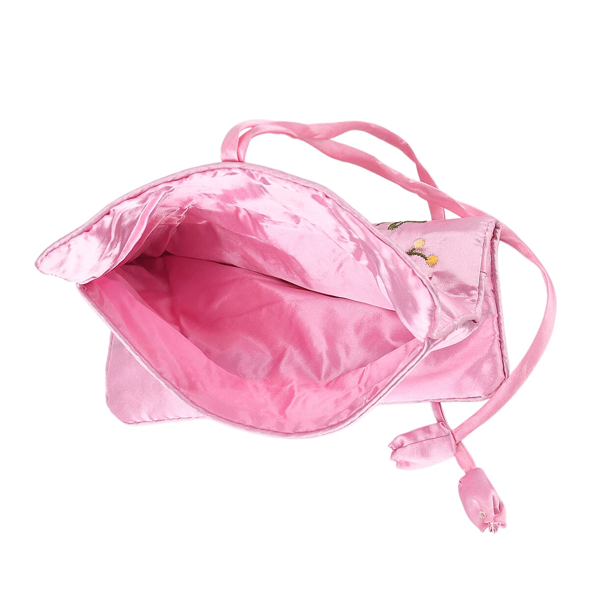 Livmore Pink Floral Embroidery Pattern Satin Travel Jewelry Roll Organizer image number 8
