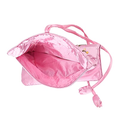 Livmore Pink Floral Embroidery Pattern Satin Travel Jewelry Roll Organizer