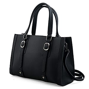 La Marey Black Herringbone Pattern Genuine Leather Crossbody Bag with Adjustable Shoulder Strap