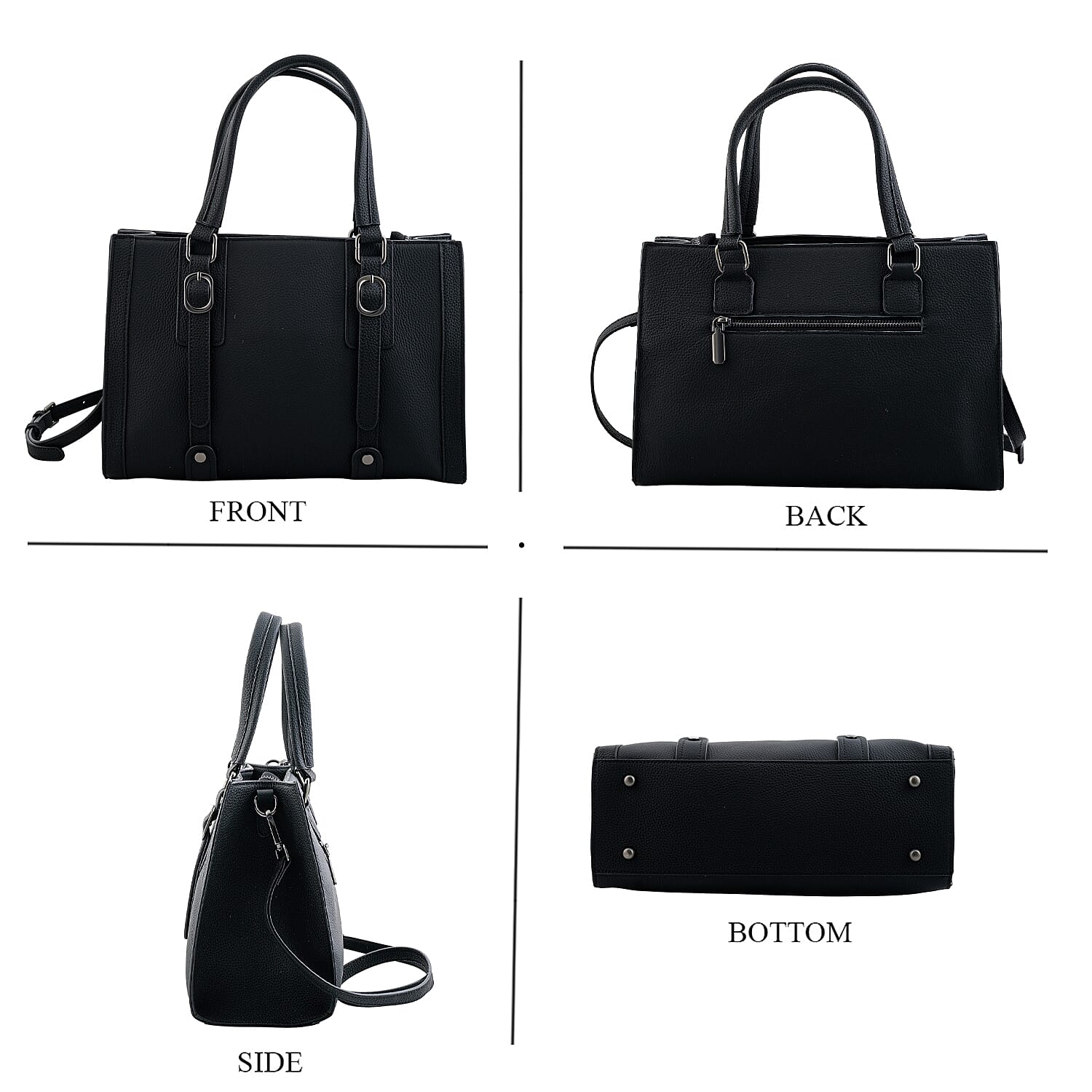 La Marey Black Herringbone Pattern Genuine Leather Crossbody Bag with Adjustable Shoulder Strap
