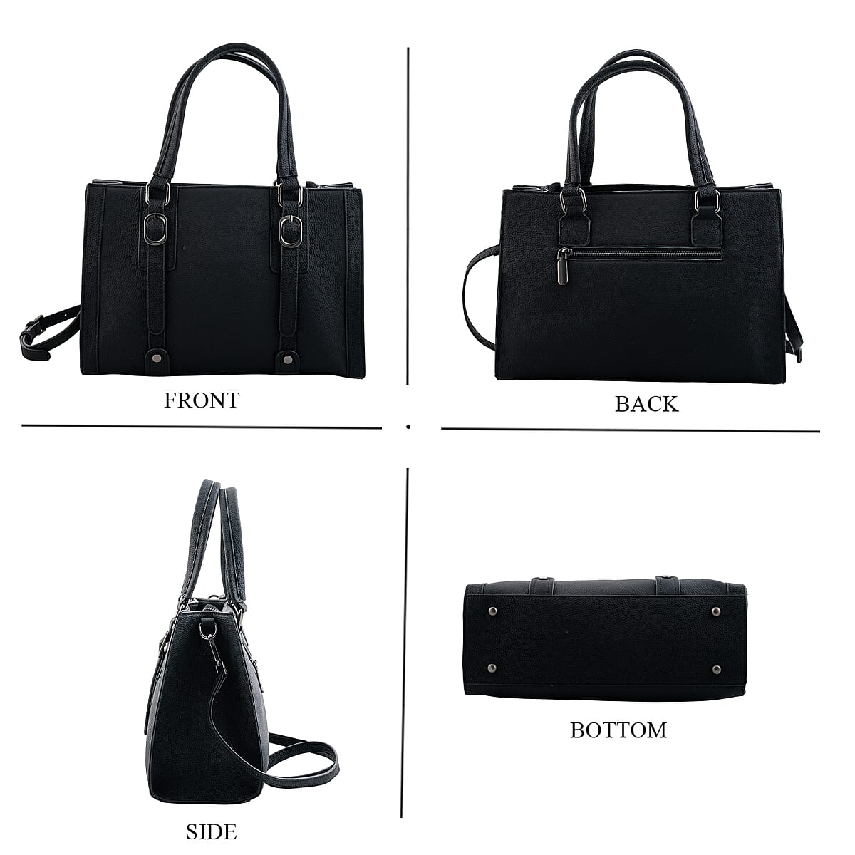 La Marey Black Herringbone Pattern Genuine Leather Crossbody Bag with Adjustable Shoulder Strap image number 4