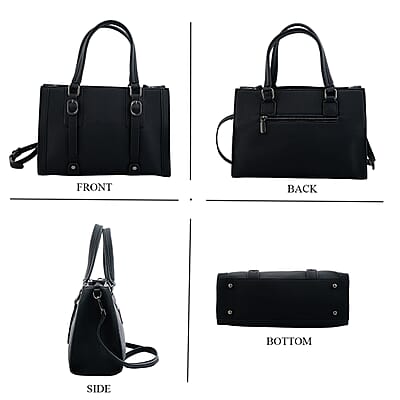 La Marey Black Herringbone Pattern Genuine Leather Crossbody Bag with Adjustable Shoulder Strap