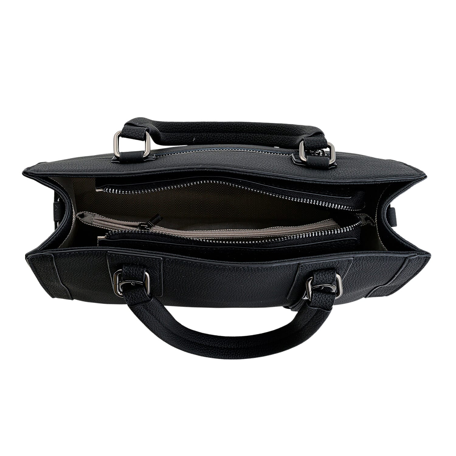 La Marey Black Herringbone Pattern Genuine Leather Crossbody Bag with Adjustable Shoulder Strap