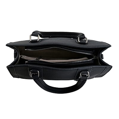 La Marey Black Herringbone Pattern Genuine Leather Crossbody Bag with Adjustable Shoulder Strap