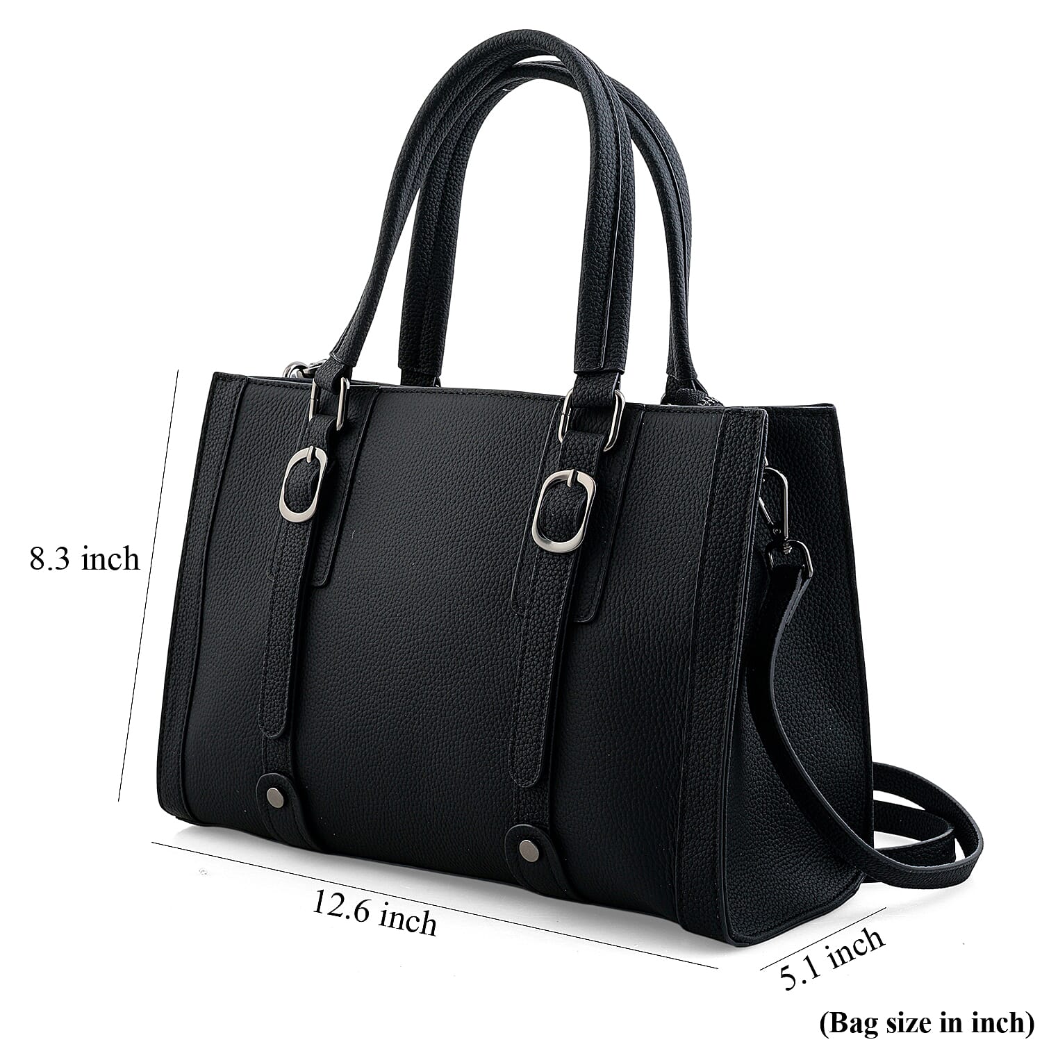 La Marey Black Herringbone Pattern Genuine Leather Crossbody Bag with Adjustable Shoulder Strap