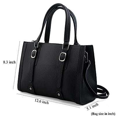 La Marey Black Herringbone Pattern Genuine Leather Crossbody Bag with Adjustable Shoulder Strap