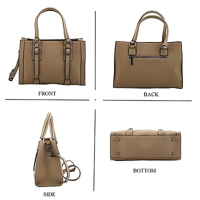 La Marey Beige Herringbone Pattern Genuine Leather Crossbody Bag with Adjustable Shoulder Strap