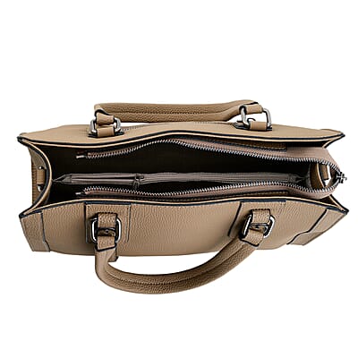 La Marey Beige Herringbone Pattern Genuine Leather Crossbody Bag with Adjustable Shoulder Strap