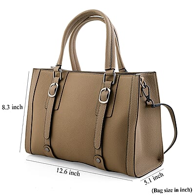 La Marey Beige Herringbone Pattern Genuine Leather Crossbody Bag with Adjustable Shoulder Strap