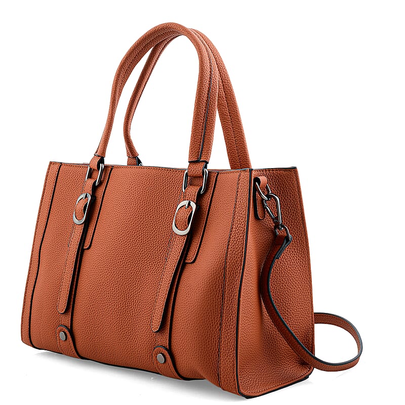 La Marey Tan Herringbone Pattern Genuine Leather Crossbody Bag with Adjustable Shoulder Strap
