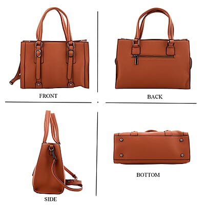 La Marey Tan Herringbone Pattern Genuine Leather Crossbody Bag with Adjustable Shoulder Strap