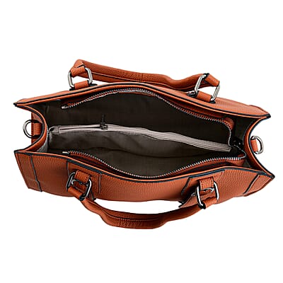 La Marey Tan Herringbone Pattern Genuine Leather Crossbody Bag with Adjustable Shoulder Strap