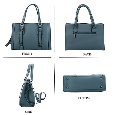 La Marey Blue Herringbone Pattern Genuine Leather Crossbody Bag with Adjustable Shoulder Strap