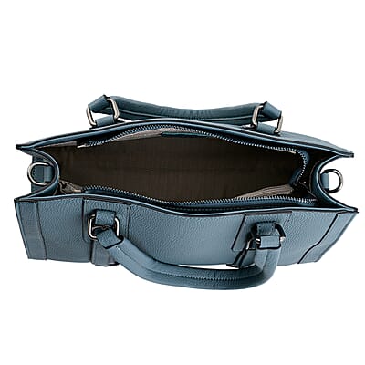 La Marey Blue Herringbone Pattern Genuine Leather Crossbody Bag with Adjustable Shoulder Strap
