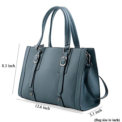 La Marey Blue Herringbone Pattern Genuine Leather Crossbody Bag with Adjustable Shoulder Strap