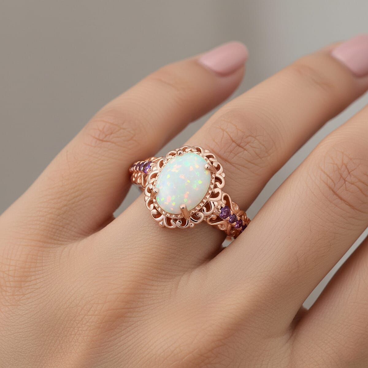 D'Joy Premium Ethiopian Welo Opal and Ouro Fino Rubellite Ring in 18K Vermeil Rose Gold Over Sterling Silver (Size 10) 1.44 ctw image number 2