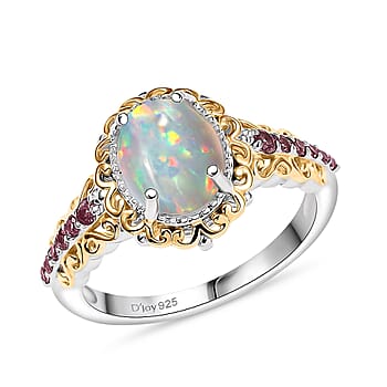 Ethiopian Welo Opal & Rubellite/1.44/Rhodium Over Sterling Silver / 7.5 - Product card gallery slide 1 (10178791702841)
