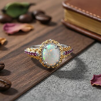 Ethiopian Welo Opal & Rubellite/1.44/Rhodium Over Sterling Silver / 7.5 - Product card gallery slide 2 (10178791702841)